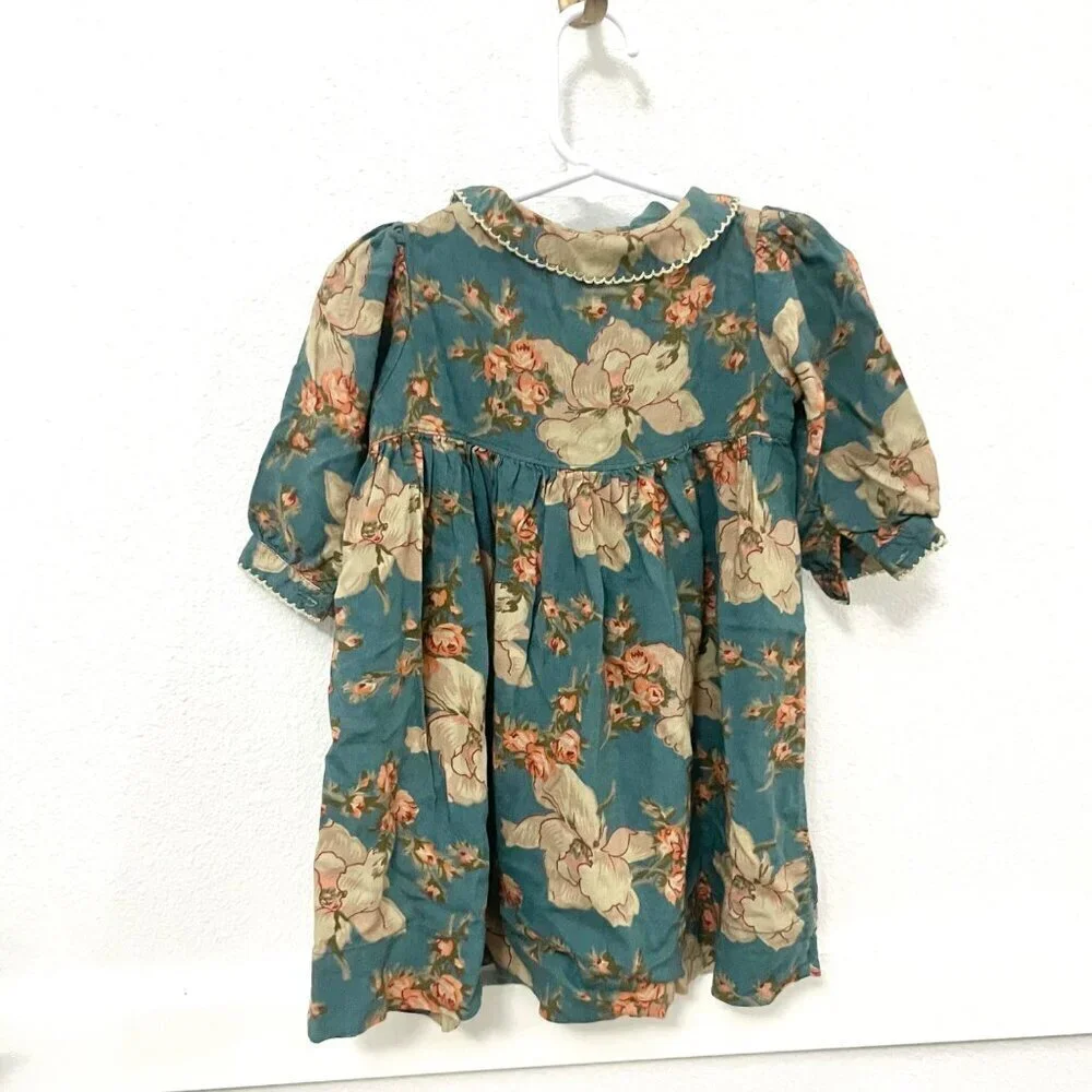 Ralph Lauren Blue Floral Long Sleeve Western Dress Size 3-6M